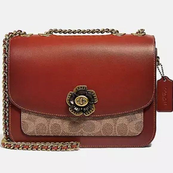 NWT Coach Madison shoulder  bag in regular size tan rust and signature canevas - Picture 4 of 16